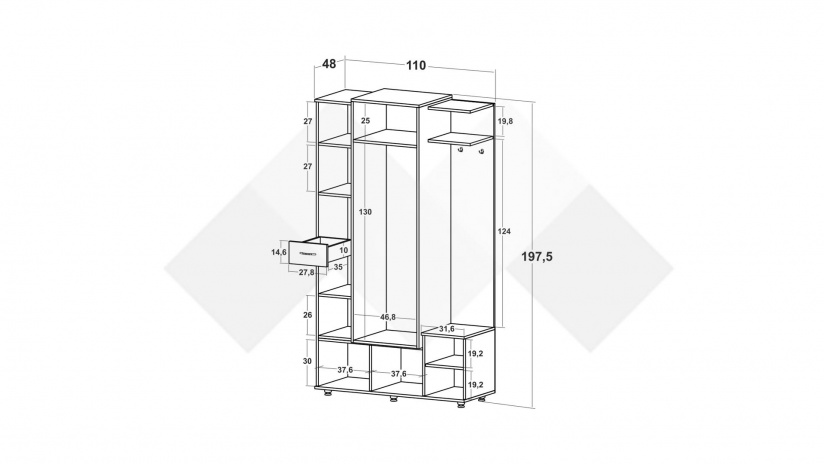 Портманто Медея златен дъб с антрацит - изглед 3