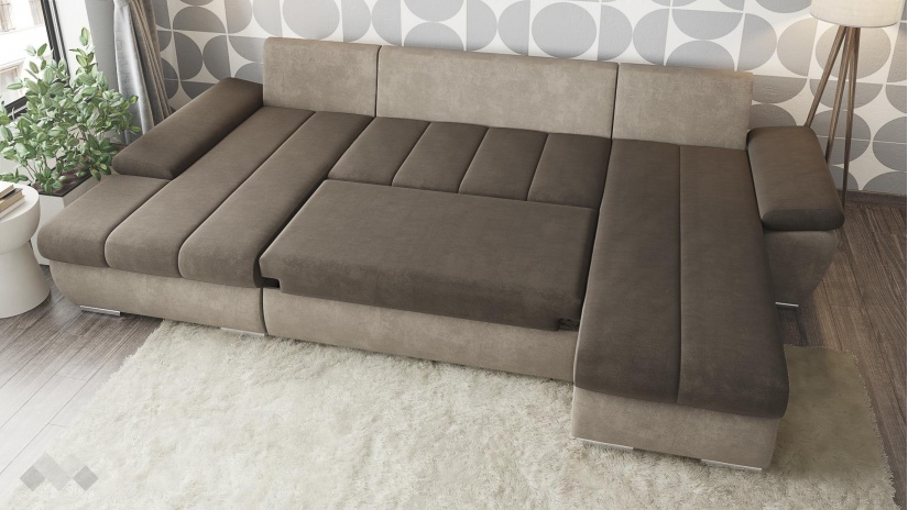 П-образен диван Савона с посока кафяв със светло кафяво - изглед 3