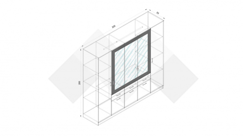 Гардероб Прайд петкрилни дъб вотан с черно шагре - изглед 3