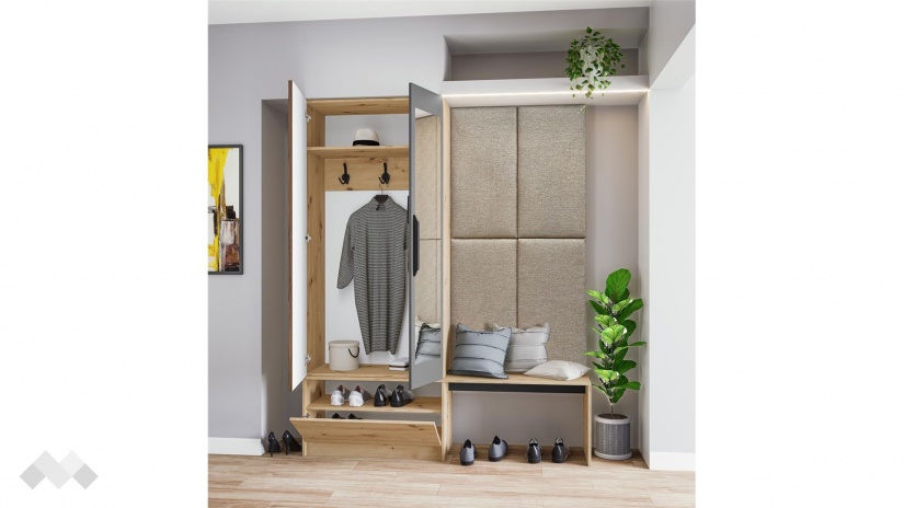 Портманто Атина дъб артисан с графит и дъб натурал - изглед 3