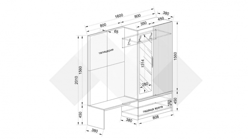 Портманто Атина дъб артисан с графит и дъб натурал - изглед 13