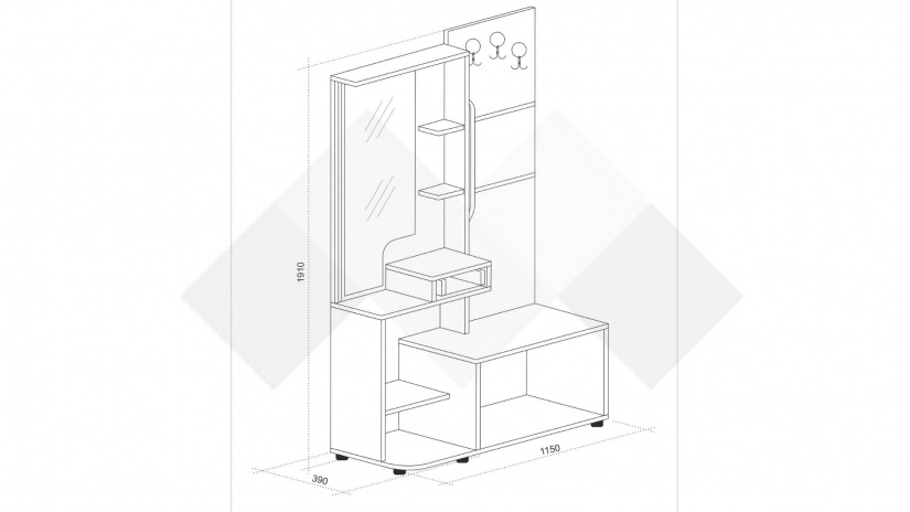 Портманто Бела тъмен бетон с дъб навара - изглед 3
