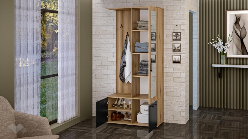 Портманто Ламела дъб канела с дъб ламела и черно шагре - изглед 2