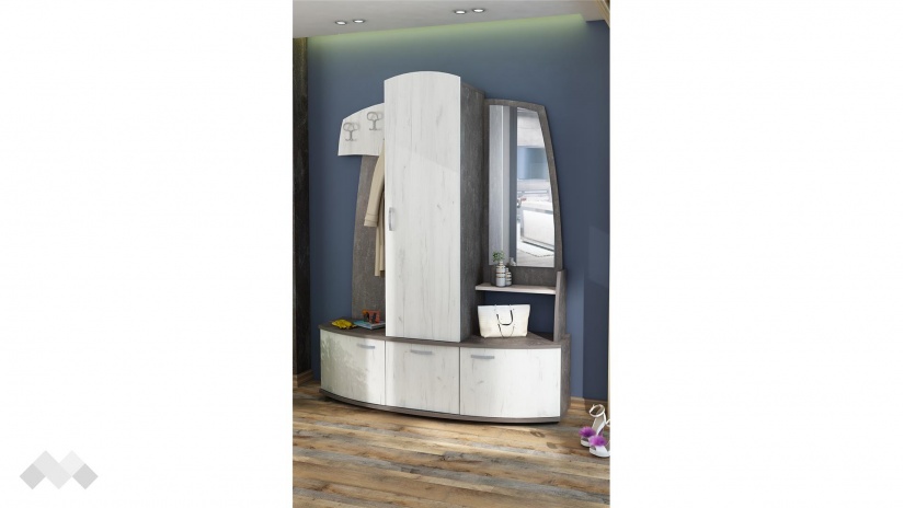 Портманто Пегас с гардероб тъмен бетон с дъб крафт бял - изглед 1