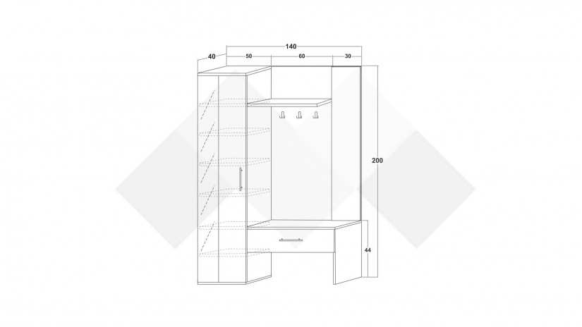 Портманто Ламела дъб канела с дъб ламела и черно шагре - изглед 3