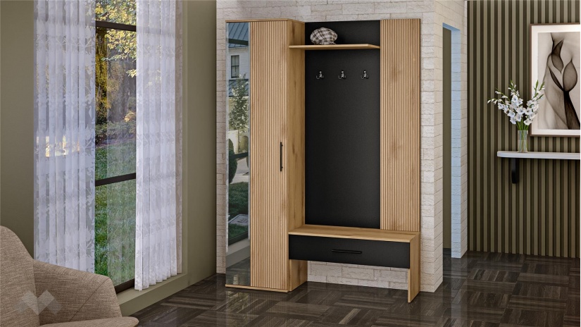 Портманто Ламела дъб канела с дъб ламела и черно шагре - изглед 1