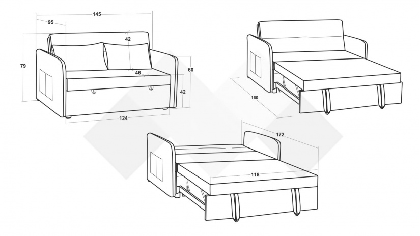 Диван Фелипе двуместни син - изглед 6