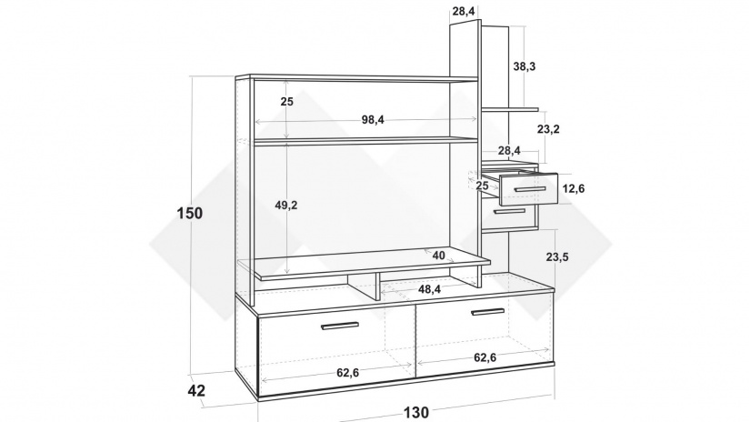 Секция Аликанте с открити рафтове златен дъб с антрацит - изглед 2 - МебелМаг Секция Аликанте с открити рафтове златен дъб с антрацит - изглед 2