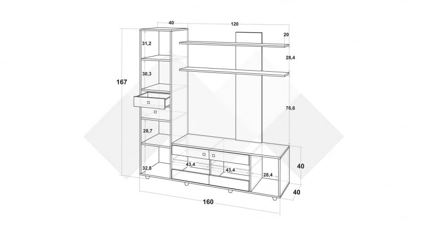Секция Аверса с витрина златен дъб с антрацит - изглед 3 - МебелМаг Секция Аверса с витрина златен дъб с антрацит - изглед 3
