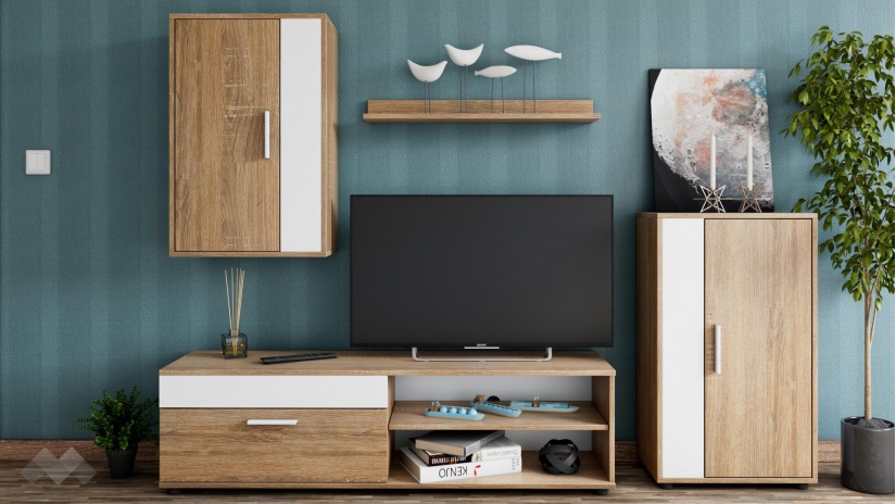 Секция Бърно модулни дъб сонома с бяло - изглед 1 - МебелМаг Секция Бърно модулни дъб сонома с бяло - изглед 1