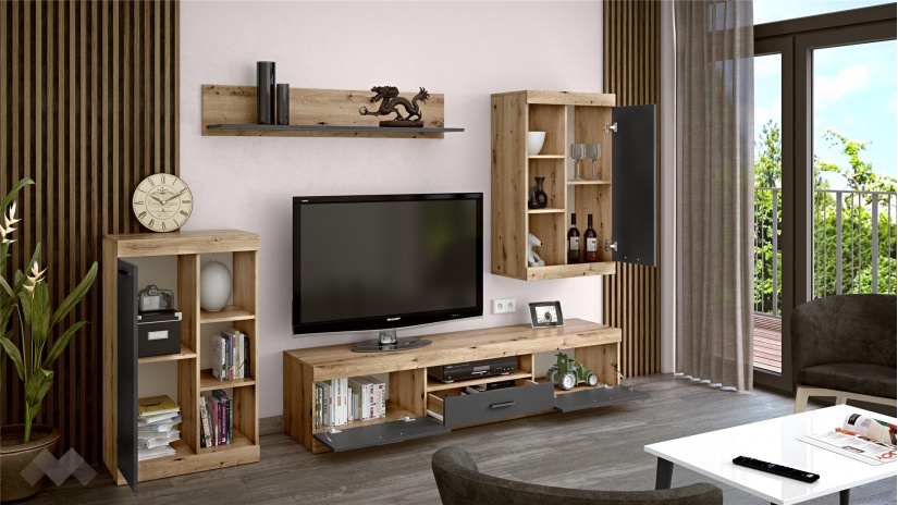 Секция Жени с открити рафтове артизан с антрацит - изглед 4 - МебелМаг Секция Жени с открити рафтове артизан с антрацит - изглед 4