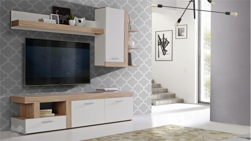 Секция Джуледа с открити рафтове дъб сонома с бяло - изглед 1 - МебелМаг Секция Джуледа с открити рафтове дъб сонома с бяло - изглед 1