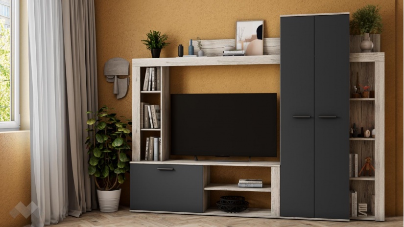 Секция Ести с гардероб малта с антрацит - изглед 2 - МебелМаг Секция Ести с гардероб малта с антрацит - изглед 2