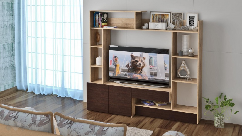 Секция Флоренция с открити рафтове дъб сонома с венге - изглед 1 - МебелМаг Секция Флоренция с открити рафтове дъб сонома с венге - изглед 1