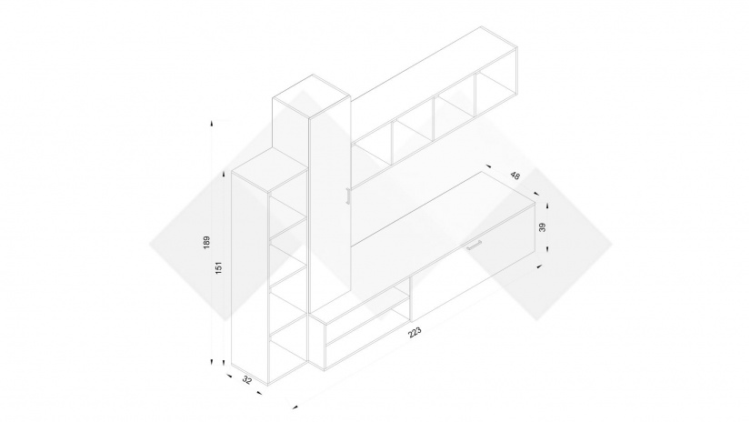 Секция Фреш с открити рафтове златен дъб и антрацит - изглед 4 - МебелМаг Секция Фреш с открити рафтове златен дъб и антрацит - изглед 4