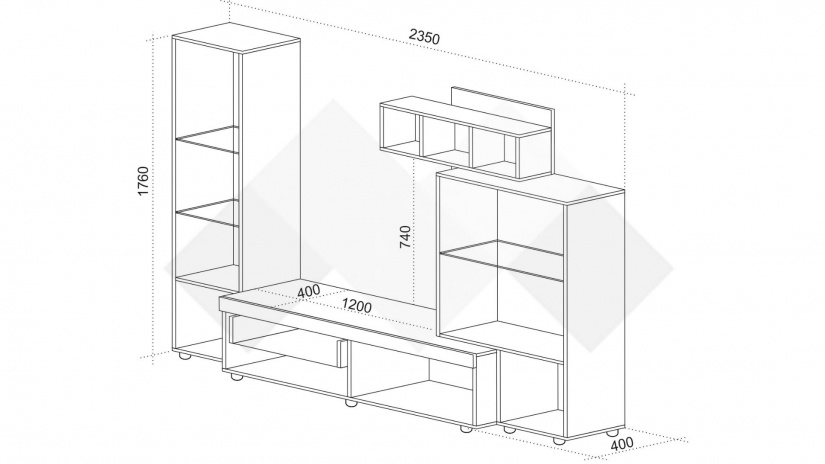 Секция Галакси с LED осветление пясъчен дъб с винтидж - изглед 3 - МебелМаг Секция Галакси с LED осветление пясъчен дъб с винтидж - изглед 3