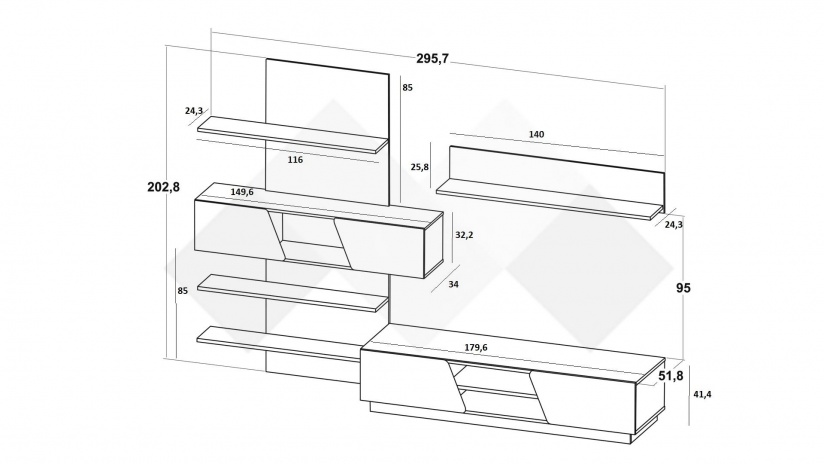 Секция Хулон с LED осветление дъб масина с бяло гланц - изглед 4 - МебелМаг Секция Хулон с LED осветление дъб масина с бяло гланц - изглед 4