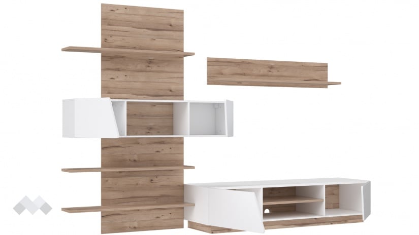 Секция Хулон с LED осветление дъб масина с бяло гланц - изглед 2 - МебелМаг Секция Хулон с LED осветление дъб масина с бяло гланц - изглед 2