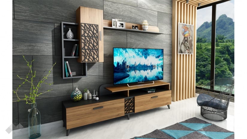 Секция Кели модулни черно шагре с дъб канзас - изглед 2 - МебелМаг Секция Кели модулни черно шагре с дъб канзас - изглед 2