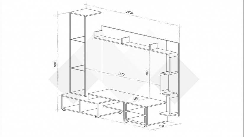 Секция Крафт с витрина черно шагре с дъб крафт бял - изглед 3 - МебелМаг Секция Крафт с витрина черно шагре с дъб крафт бял - изглед 3