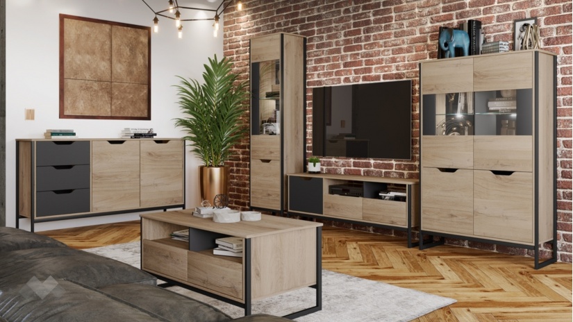 Секция Лина модулни сонома арвен с графит - изглед 2 - МебелМаг Секция Лина модулни сонома арвен с графит - изглед 2