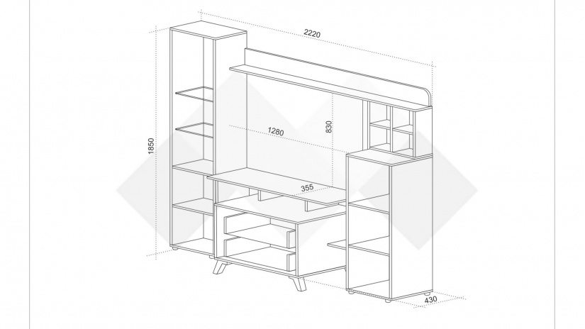 Секция Ница с витрина дъб навара с черно - изглед 2 - МебелМаг Секция Ница с витрина дъб навара с черно - изглед 2
