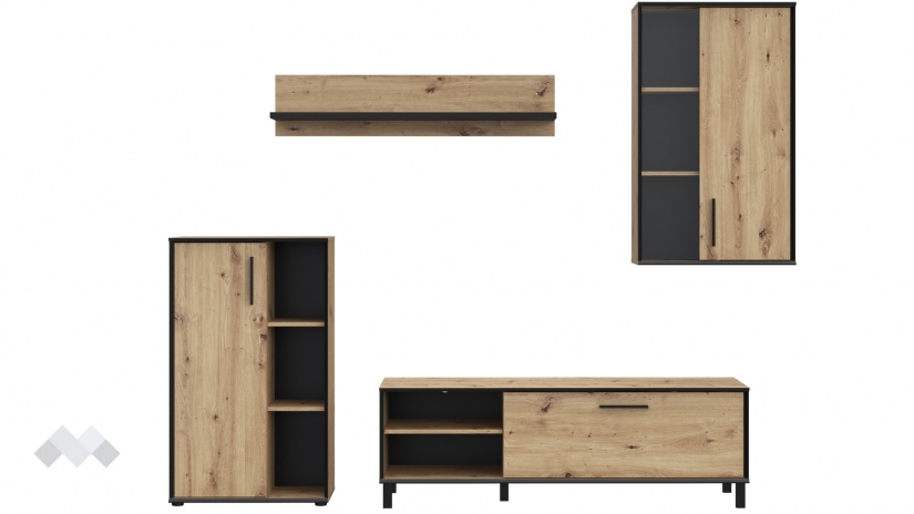 Секция Пино модулни дъб артисан с черно - изглед 2 - МебелМаг Секция Пино модулни дъб артисан с черно - изглед 2