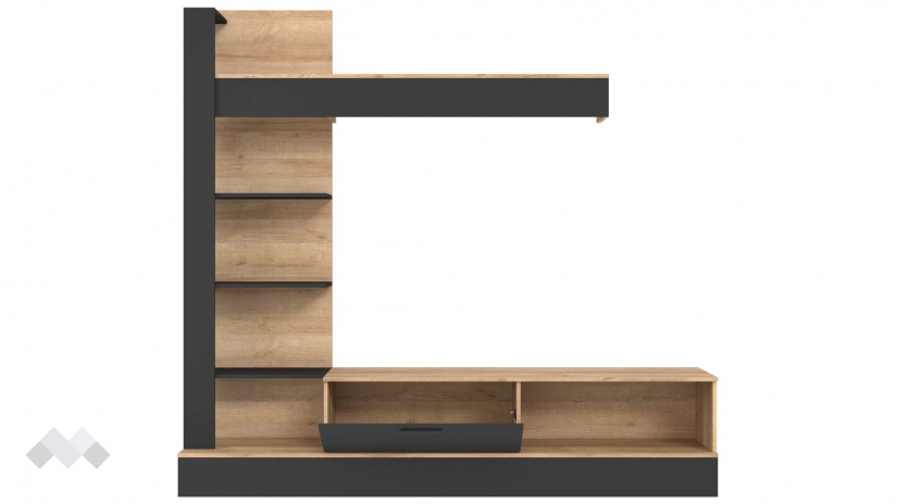 Секция Селина с открити рафтове вотан с черно - изглед 3 - МебелМаг Секция Селина с открити рафтове вотан с черно - изглед 3