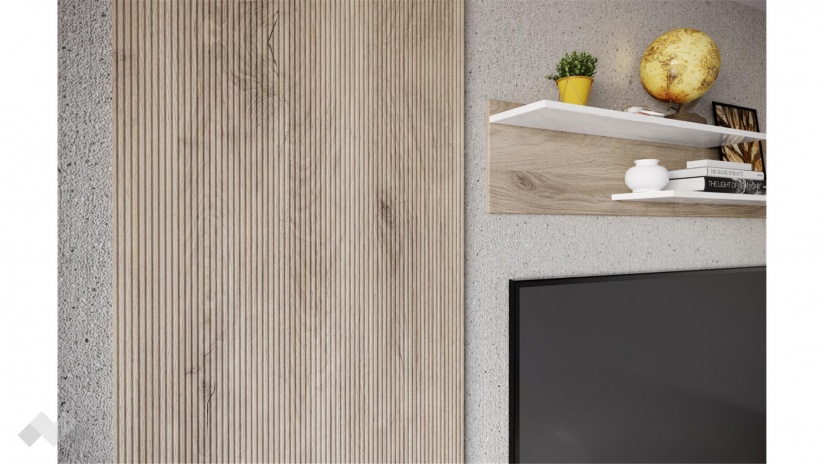 Секция Таласа с открити рафтове сонома арвен с бяло гланц - изглед 4 - МебелМаг Секция Таласа с открити рафтове сонома арвен с бяло гланц - изглед 4