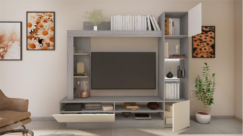 Секция Тити с LED осветление дъб ойстър с шампейн - изглед 2 - МебелМаг Секция Тити с LED осветление дъб ойстър с шампейн - изглед 2