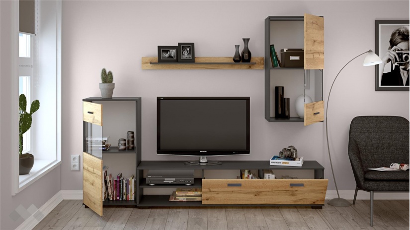 Секция Вега модулни светъл вотан с антрацит - изглед 2 - МебелМаг Секция Вега модулни светъл вотан с антрацит - изглед 2