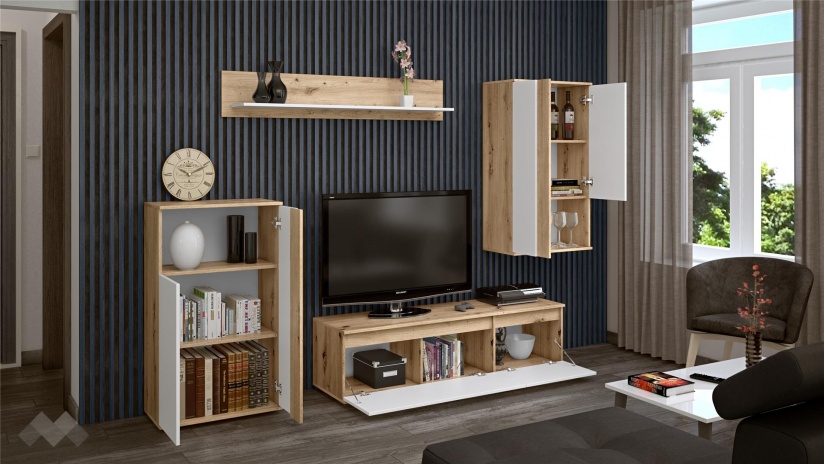 Секция Вера с открити рафтове артизан с бяло - изглед 4 - МебелМаг Секция Вера с открити рафтове артизан с бяло - изглед 4