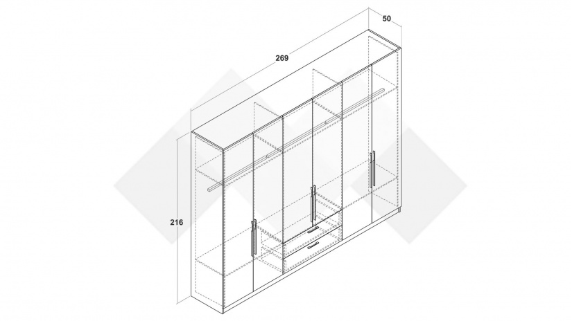 Гардероб Керина шесткрилни памучно бежов с травертин - изглед 3