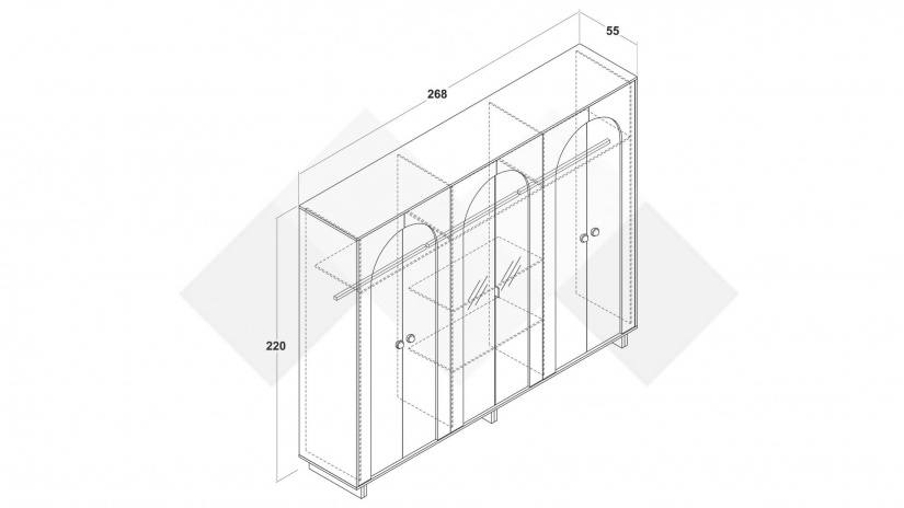 Гардероб Рена шесткрилни дъб кадис с пясъчен камък - изглед 3 - МебелМаг Гардероб Рена шесткрилни дъб кадис с пясъчен камък - изглед 3
