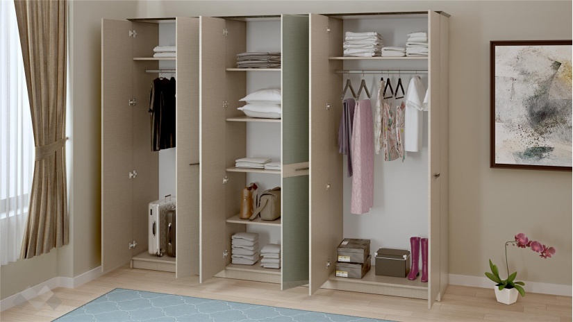 Гардероб Салвадор шесткрилни памучно бежов с атрацит - изглед 2