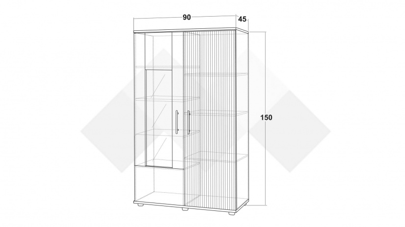 Шкаф с витрина Ламела дъб канела с дъб ламела и черно шагре - изглед 3