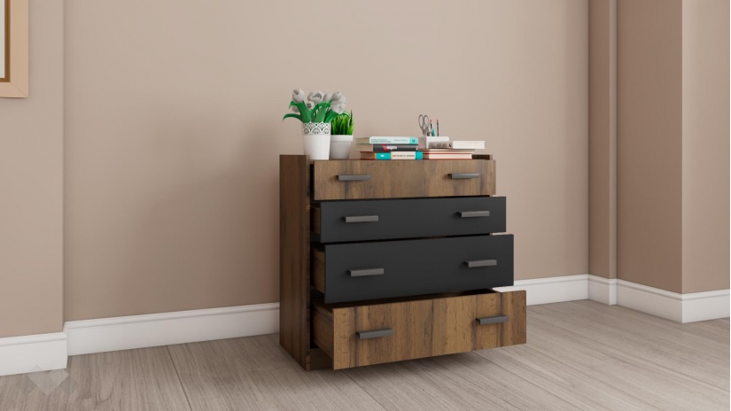 Скрин Хироу дъб вотан с черно шагре - изглед 2 - МебелМаг Скрин Хироу дъб вотан с черно шагре - изглед 2