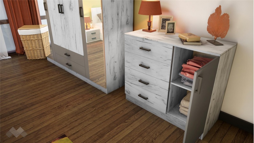 Спален комплект Анастасия с включен матрак Бонел 160/200 дъб крафт бял с базалт - изглед 4 - МебелМаг Спален комплект Анастасия с включен матрак Бонел 160/200 дъб крафт бял с базалт - изглед 4