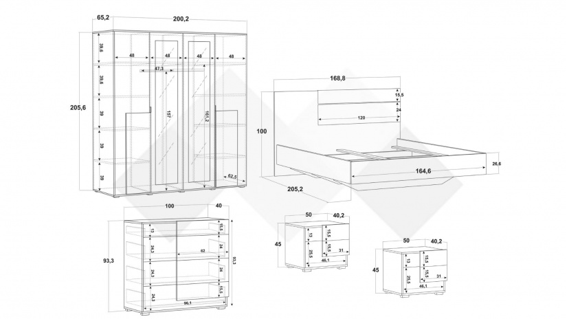 Спален комплект Бафра дъб артисан с тъмен норвежки бор - изглед 2 - МебелМаг Спален комплект Бафра дъб артисан с тъмен норвежки бор - изглед 2