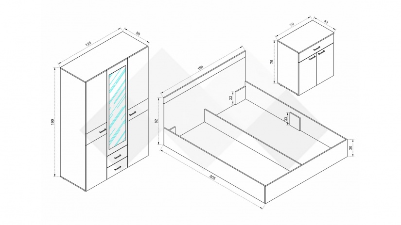 Спален комплект Дани дъб вотан с черно шагре - изглед 2