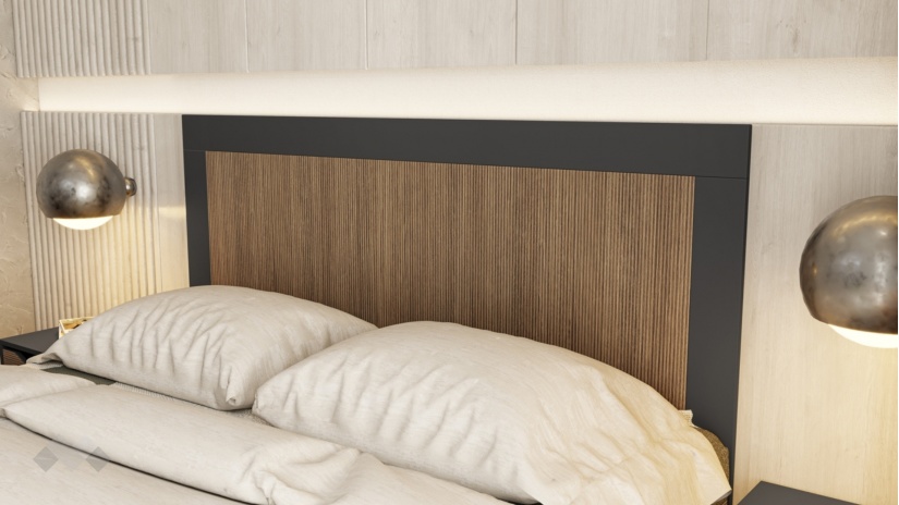 Спален комплект Ейприл с включен матрак Бонел 160/200 орех линеа с графит - изглед 4 - МебелМаг Спален комплект Ейприл с включен матрак Бонел 160/200 орех линеа с графит - изглед 4