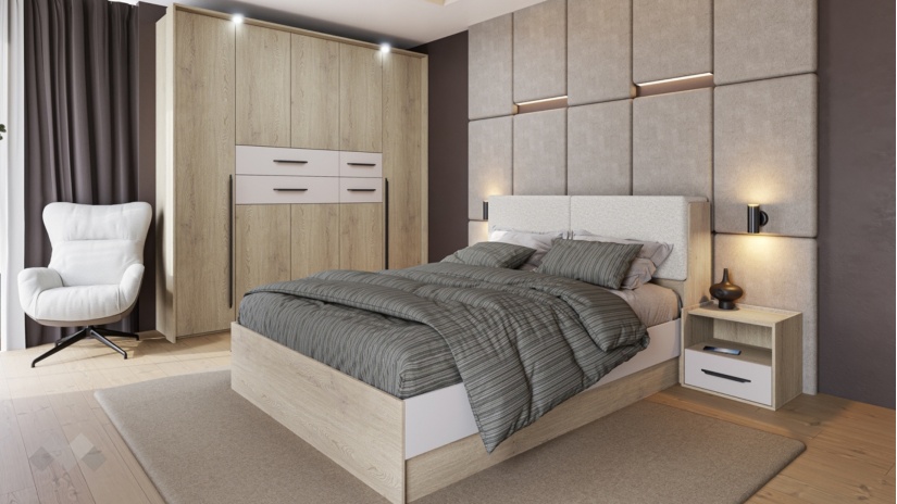 Спален комплект Емили с включен матрак Бонел 160/200 дъб кота кремона с кашмир - изглед 1 - МебелМаг Спален комплект Емили с включен матрак Бонел 160/200 дъб кота кремона с кашмир - изглед 1