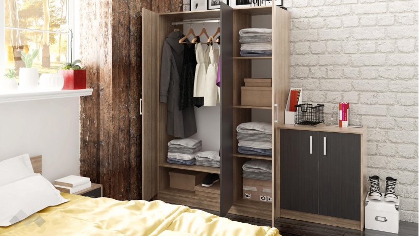 Спален комплект Ентърпрайс с включен матрак Бонел 160/200 дъб сонома с венге - изглед 3 - МебелМаг Спален комплект Ентърпрайс с включен матрак Бонел 160/200 дъб сонома с венге - изглед 3