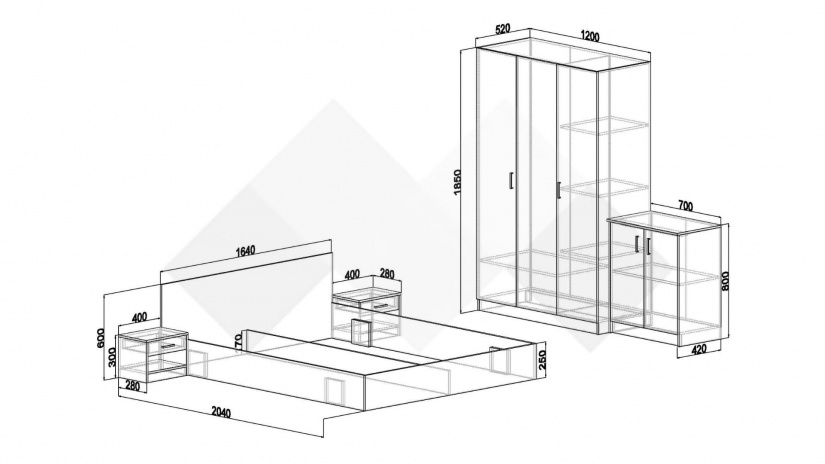 Спален комплект Ентърпрайс с включен матрак Бонел 160/200 дъб крафт бял с дъб крафт сив - изглед 5