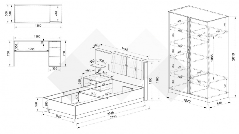 Спален комплект Кашмир K1 кашмир - изглед 2 - МебелМаг Спален комплект Кашмир K1 кашмир - изглед 2