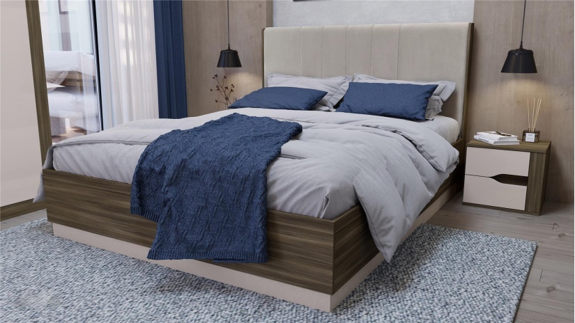 Спален комплект Котанело с включен матрак Бонел 160/200 дъб дилън тъмен с кашмир гланц - изглед 3