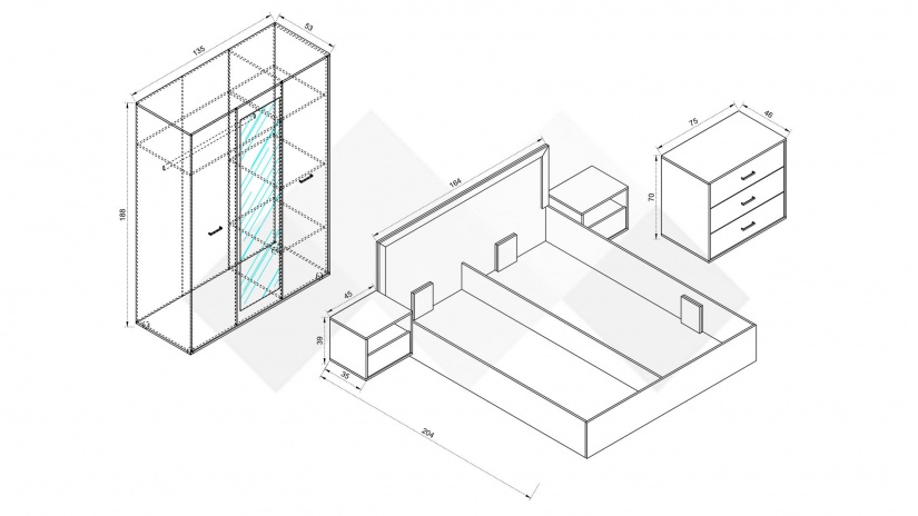 Спален комплект Летисия с включен матрак Бонел 160/200 дъб крафт сив с дъб крафт бял - изглед 5