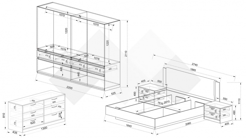 Спален комплект Мирела дъб линеа с орех линеа - изглед 2 - МебелМаг Спален комплект Мирела дъб линеа с орех линеа - изглед 2