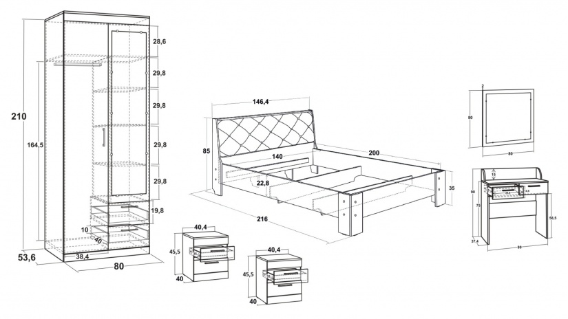 Спален комплект Моник M3 златен дъб с бяло - изглед 2