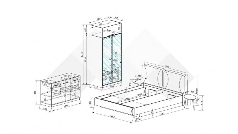 Спален комплект Наоми с включен матрак Бонел 160/200 дъб дилън тъмен с графит - изглед 6